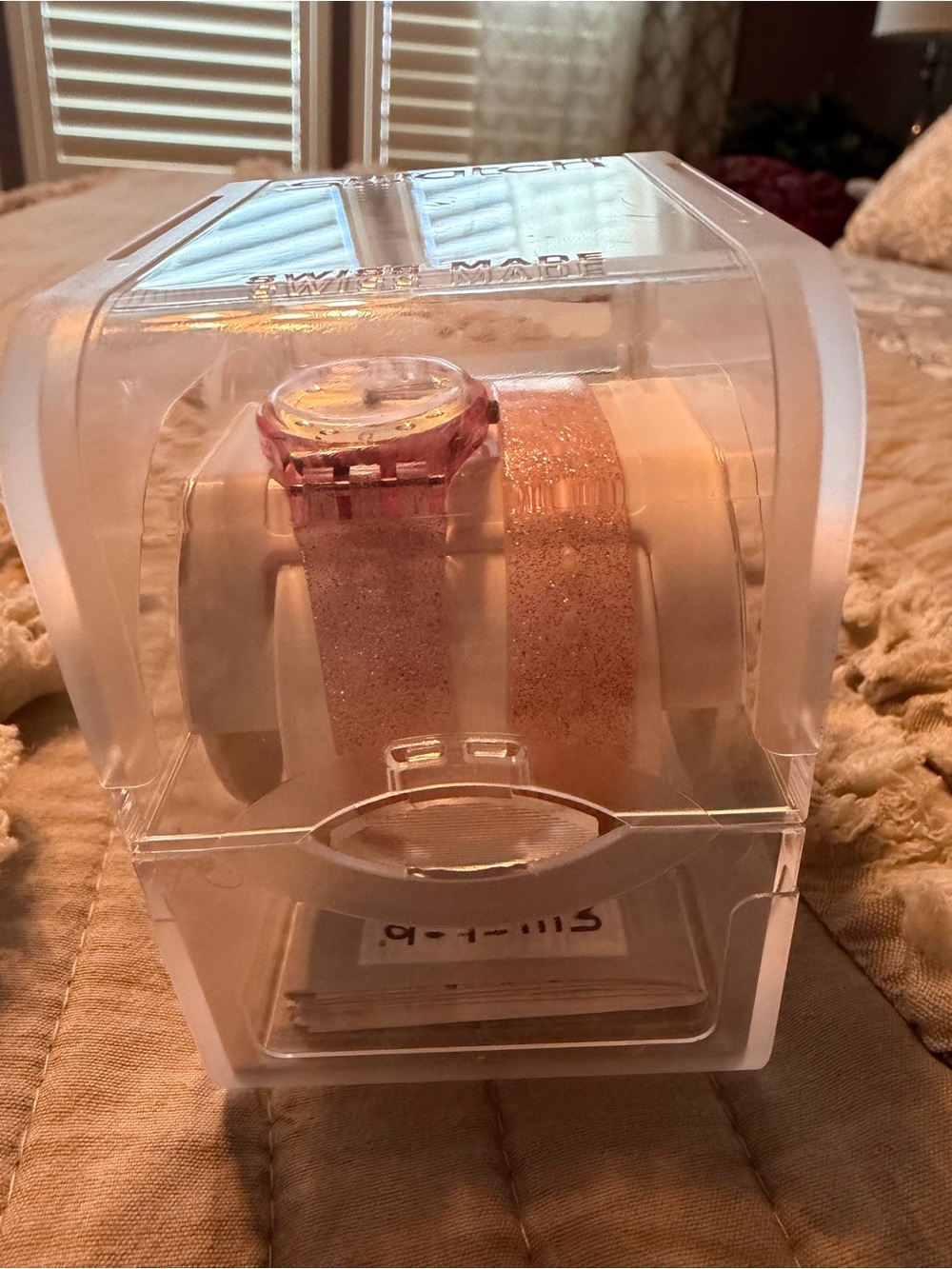 Pink Glitter Swiss Swatch Watch Wrap Style with case and new battery.